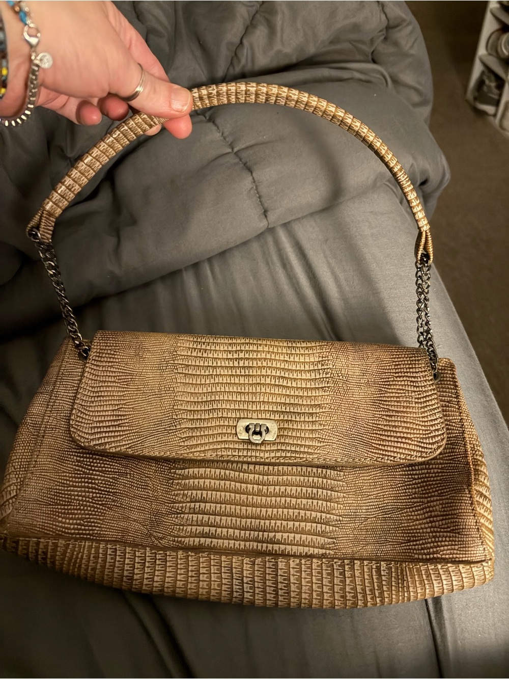 Women's Textured Saddle Bag in Metallic Bronze